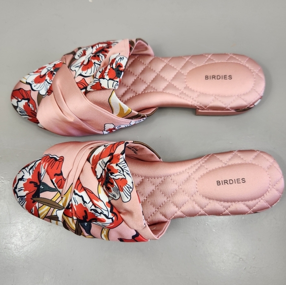 Birdies Preppy Casual The Songbird Floral Slip-On Mules Satin Peach Pink 7 - Picture 6 of 13